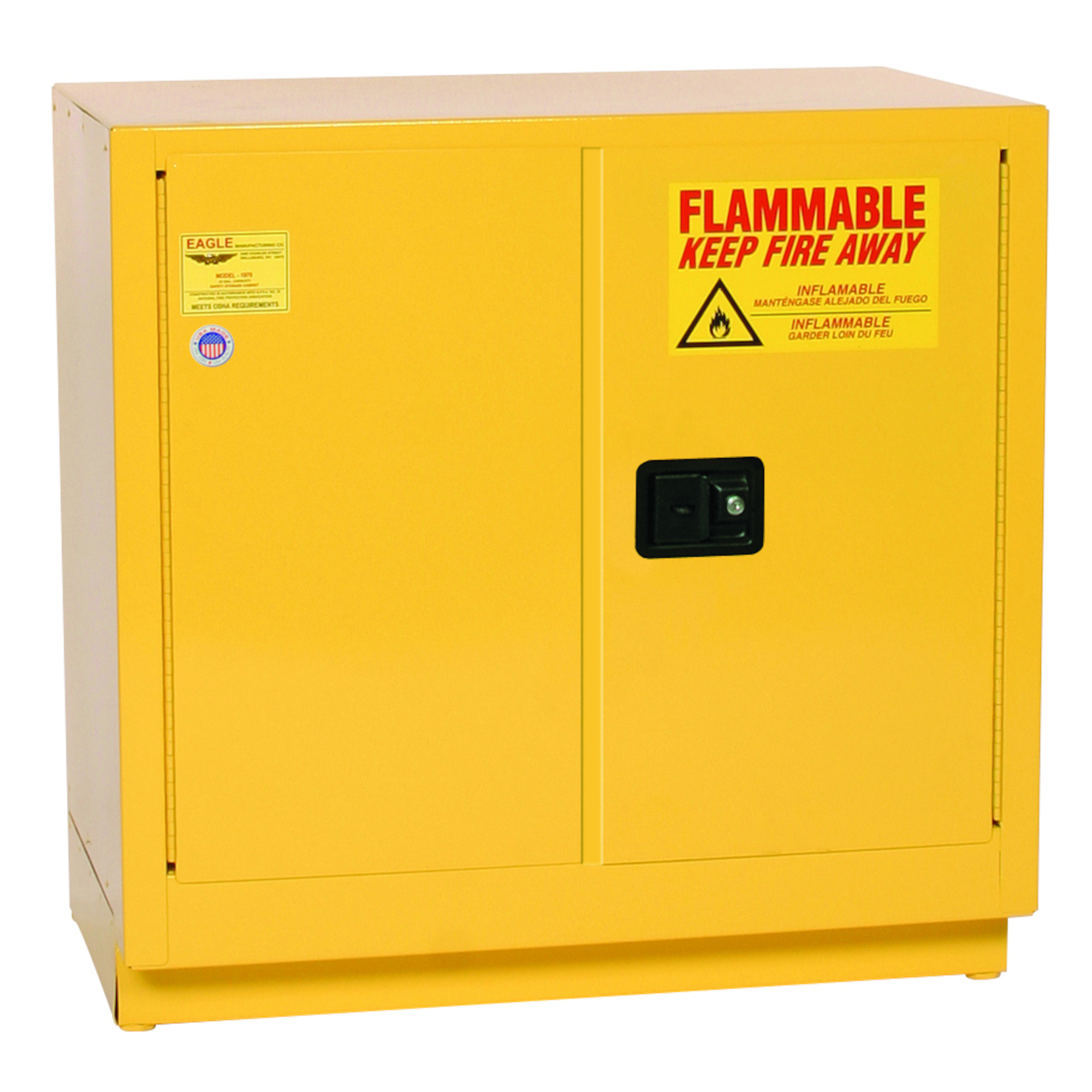 Eagle Fire Cabinet — 22 Gallon, 1 Shelf, 2 Doors, Manual Close, Under Counter, Yellow, Model# 1971X